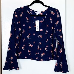 BB Dakota Navy Floral Bell Sleeve Blouse